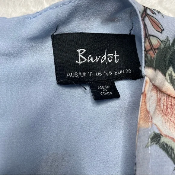 Bardot x Revolve Cutout Floral Frill Long Bell Sleeve Mini Dress in Blue Pink 6 - Picture 12 of 15